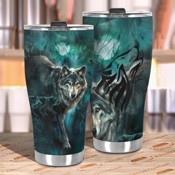 alert wolf car tumbler cup custom animal car accessories qjdpf
