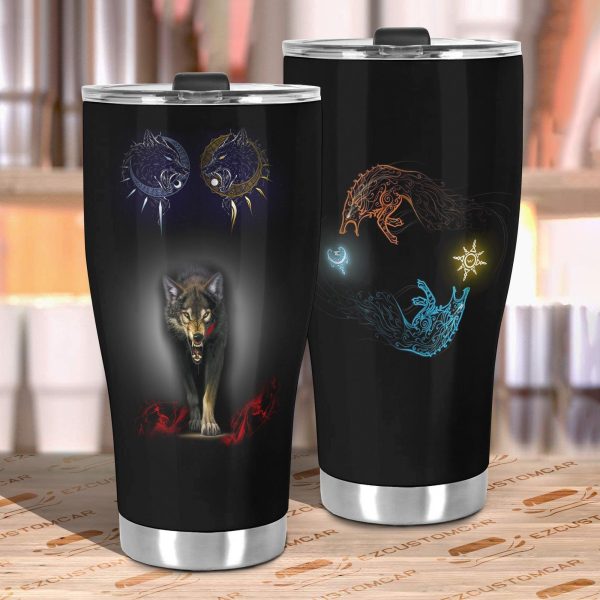 angry wolf car tumbler cup custom animal car accessories whtgh