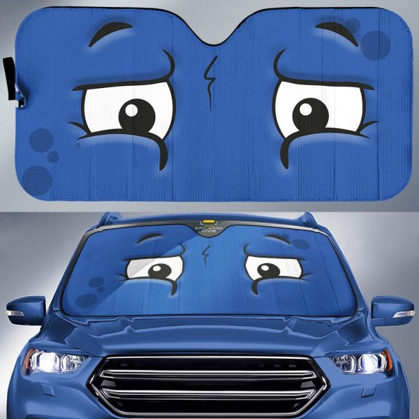 anxious face cartoon eyes car windshield sun shade 6jdnv