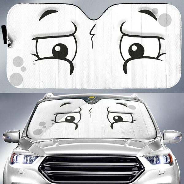 Anxious Face Cartoon Eyes Car Windshield Sun Shade