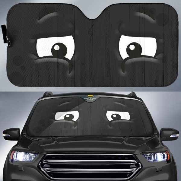 anxious face cartoon eyes car windshield sun shade zsnfe
