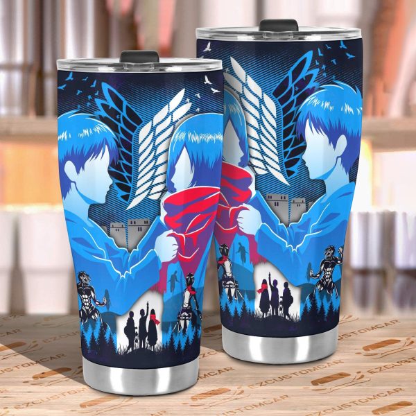 attack on titan car tumbler cup eren yeager and mikasa love edtek