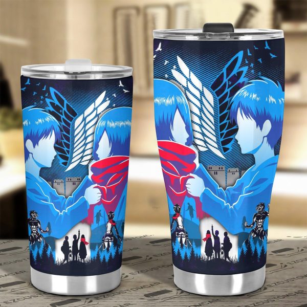 attack on titan car tumbler cup eren yeager and mikasa love qmffr