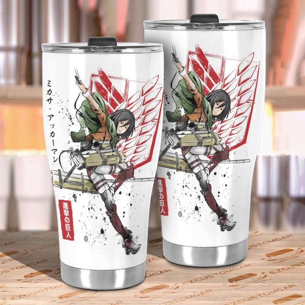 attack on titan mikasa ackerman car tumbler cup soldier b4mdy