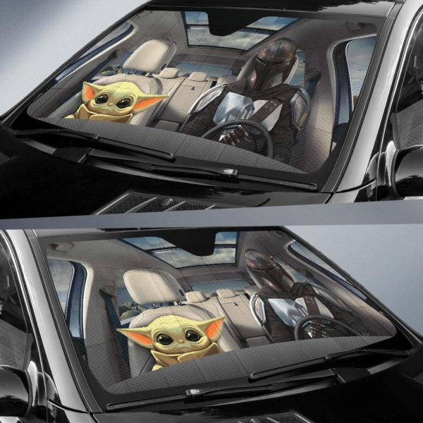 Baby Yoda & Mandalorian Car Auto Sun Shade Star Wars Windshield