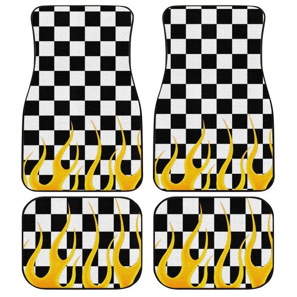 Black and White Checker Frame Car Floor Mats Black and White Checker Frame Car Floor Mats