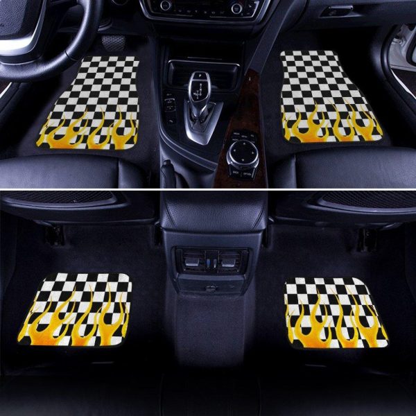 black and white checker frame car floor mats sbqae