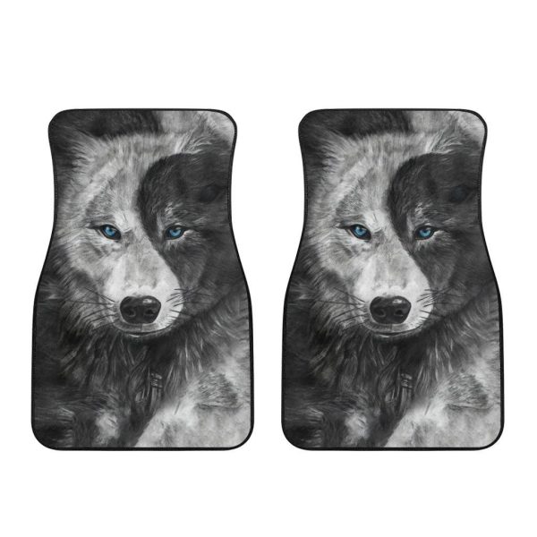 black and white wolves car floor mats custom animal car accessories om3kp