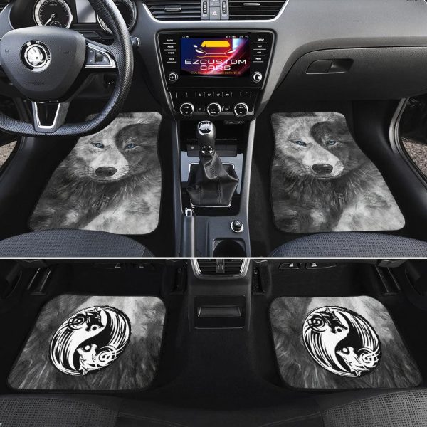 black and white wolves car floor mats custom animal car accessories qbogr