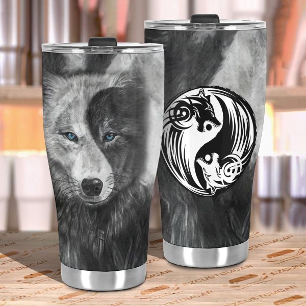 black and white wolves car tumbler cup custom animal car accessories mlxqq