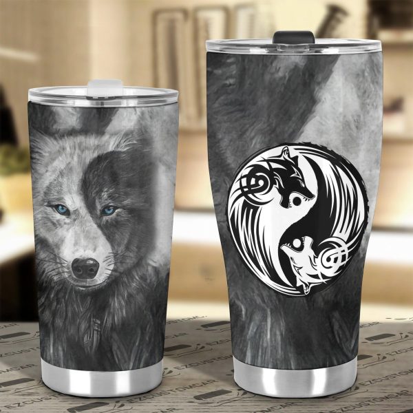 black and white wolves car tumbler cup custom animal car accessories qnjy6