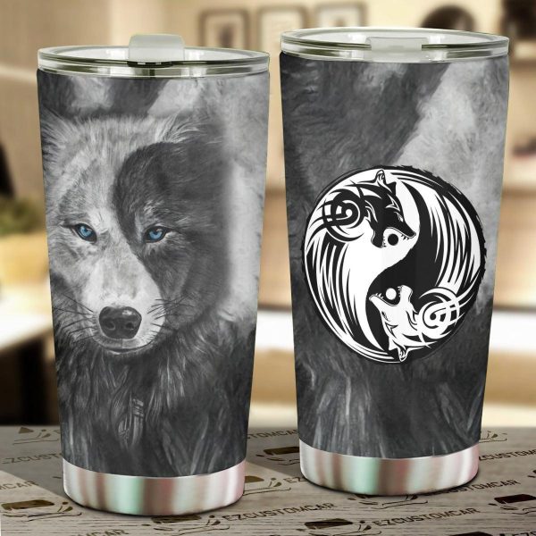 Black and White Wolves Car Tumbler Cup Custom Animal Car Accessories