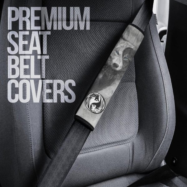 black and white wolves seat belt covers custom animal car accessories h5olr