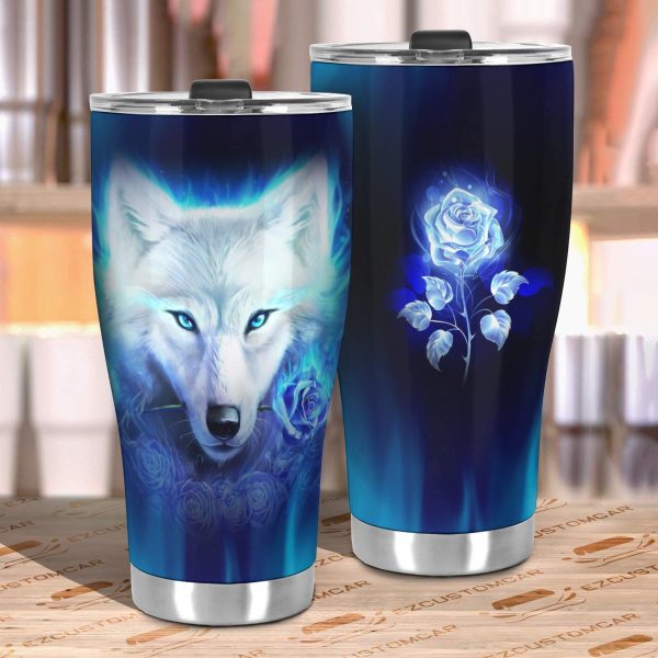blue wolf car tumbler cup custom animal car accessories bnhcw