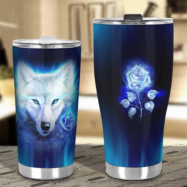 blue wolf car tumbler cup custom animal car accessories suohu