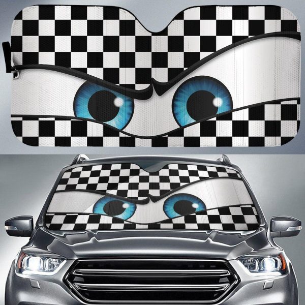 Checkers Pattern Cartoon Eyes Funny Car Windshield Sun Shade