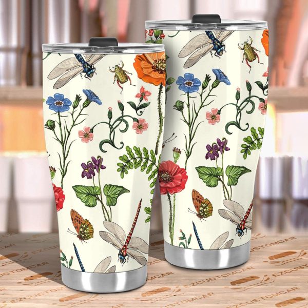 colorful flower butterfly dragonfly car tumbler cup custom dragonfly car accessories f1vax