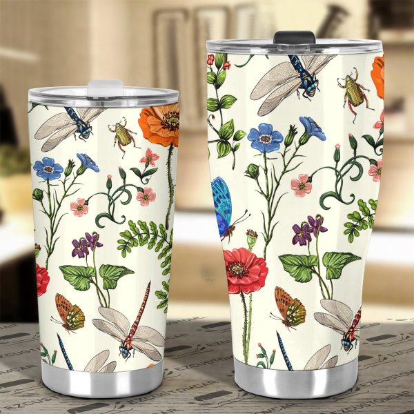 colorful flower butterfly dragonfly car tumbler cup custom dragonfly car accessories kje8a