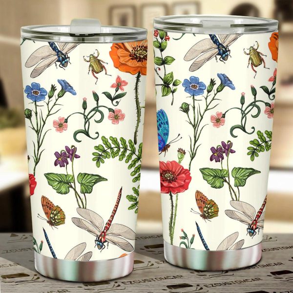 Colorful Flower Butterfly Dragonfly Car Tumbler Cup Custom Dragonfly Car Accessories