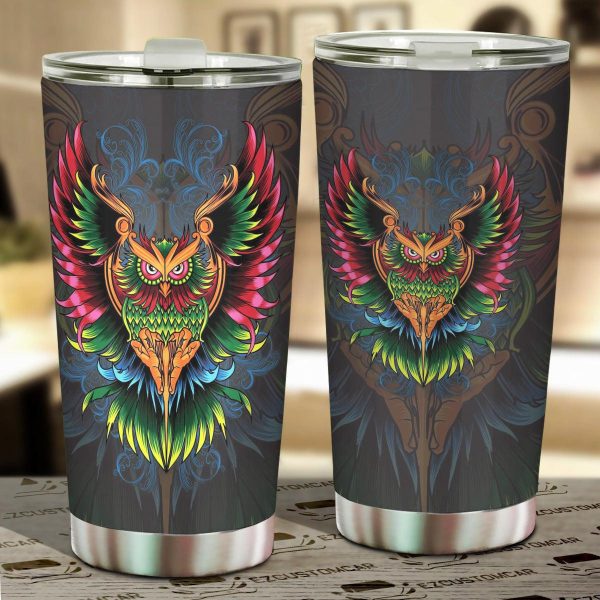 Owl Mandala Car Tumbler Cup Custom Owl Car Accessories