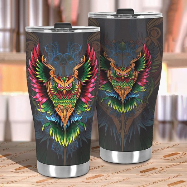 colourful owl car tumbler cup custom owl car accessories q9gya