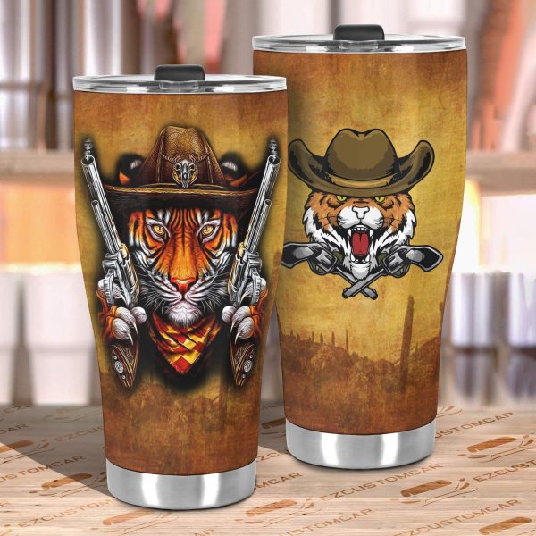 cowboy tiger car tumbler cup custom tiger car accessories b75ja