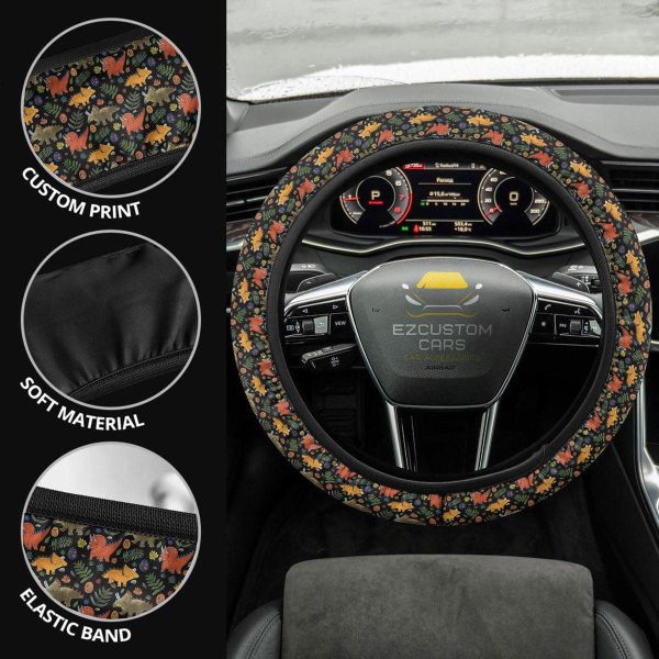 Cute Triceratops Pattern Anime Steering Wheel Cover Custom Dinosaur Car Accessories