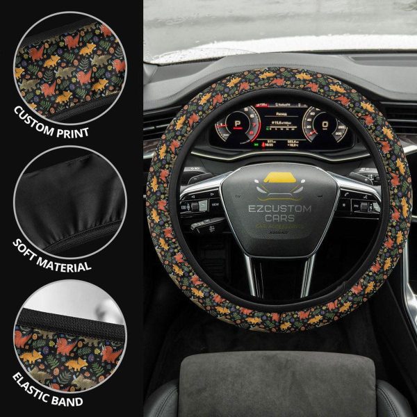 Cute Tyrannosaurus Rex Pattern Anime Steering Wheel Cover Custom Dinosaur Car Accessories