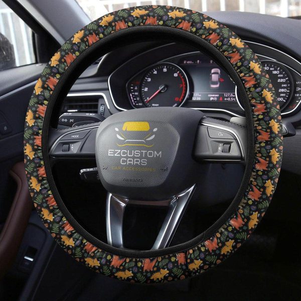 Cute Triceratops Pattern Anime Steering Wheel Cover Custom Dinosaur Car Accessories