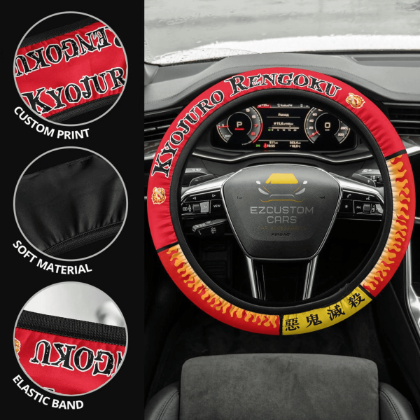 Demon Slayer Anime Steering Wheel Cover Custom Kyojuro Rengoku Anime Car Accessories
