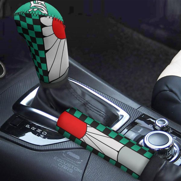 Demon Slayer Pattern Car Shift Knobs Covers Set Custom Tanjiro Kamado Earrings Car Accessories