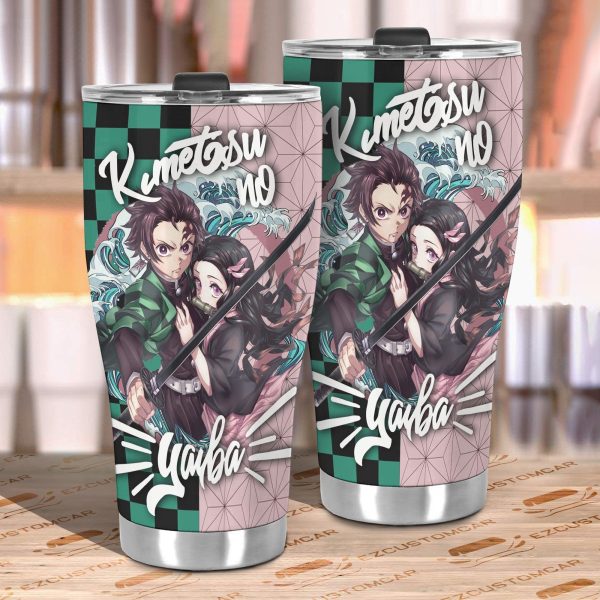 demon slayer tanjiro x nezuko car tumbler cup anime car accessories hftxn