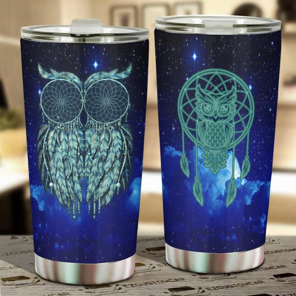 Owl Mandala Car Tumbler Cup Custom Owl Car Accessories
