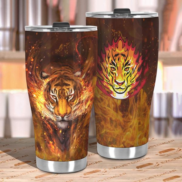 fire tiger car tumbler cup custom tiger car accessories yuqhj
