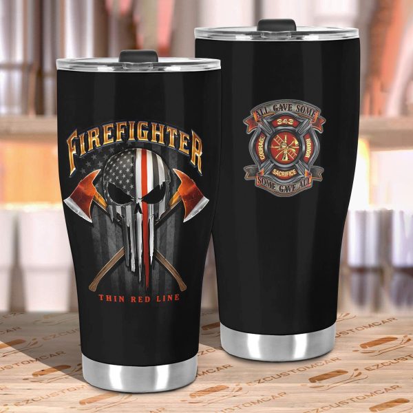 firefighter car accessories custom car tumblers cup firefighter thin red line 7myd2