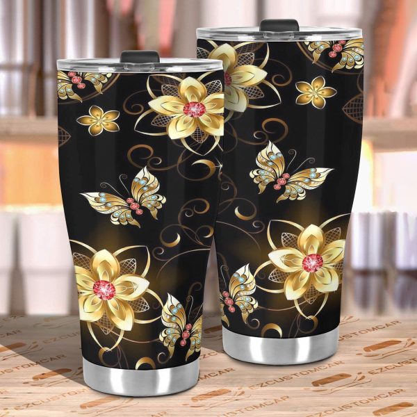 flower butterfly car tumbler cup custom butterfly car accessories icrt4