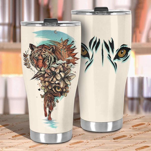 flower x tiger car tumbler cup custom tiger car accessories m9tej