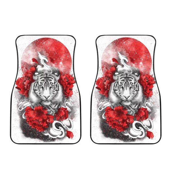 Flower x White Tiger Car Floor Mats Custom Tiger Car Accessories