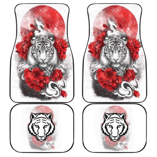 Flower x White Tiger Car Floor Mats Custom Tiger Car Accessories
