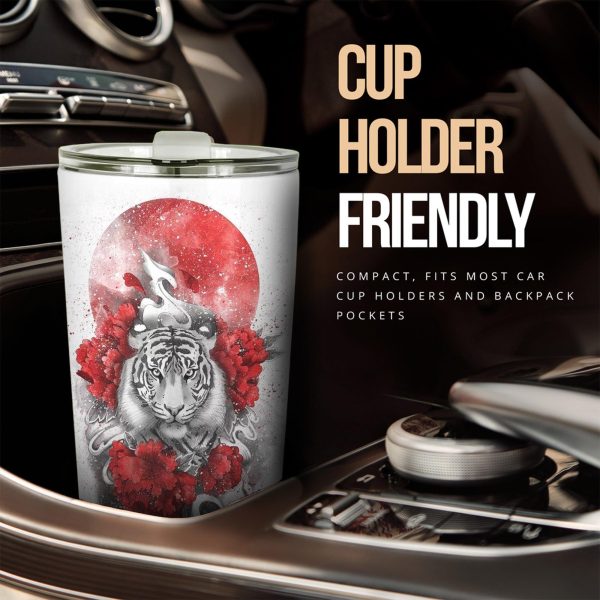 flower x white tiger car tumbler cup custom tiger car accessories jvyfa