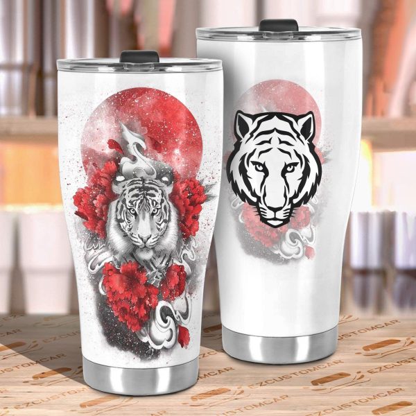 flower x white tiger car tumbler cup custom tiger car accessories vqznu
