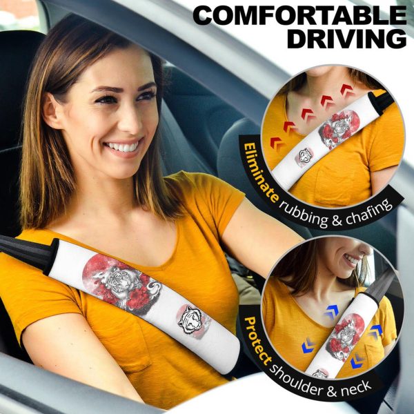 flower x white tiger seat belt covers custom tiger car accessories zpz3v