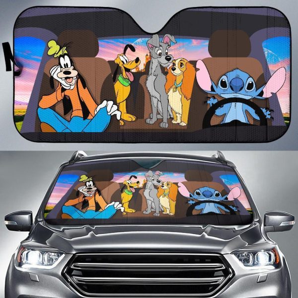 Friends Stitch Goofy Pluto Lady The Tramp Car Sun Shade Friends Stitch Goofy Pluto Lady The Tramp Car Sun Shade