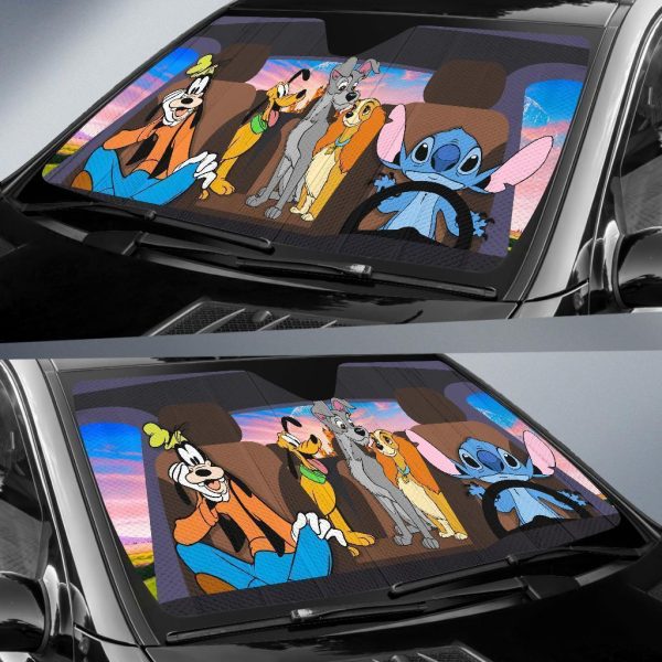 Friends Stitch Goofy Pluto Lady The Tramp Car Sun Shade
