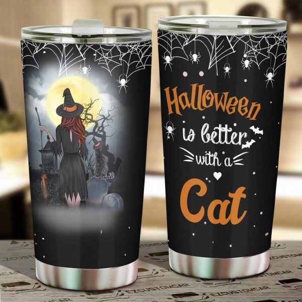Halloween Car Accessories Custom Car Tumblers Cup Halloween Cat x Pumpkin