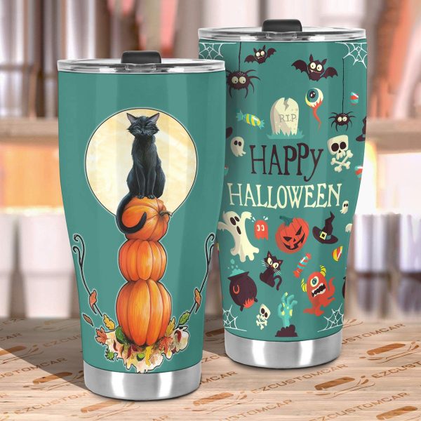 halloween car accessories custom car tumblers cup halloween cat x pumpkin nehht