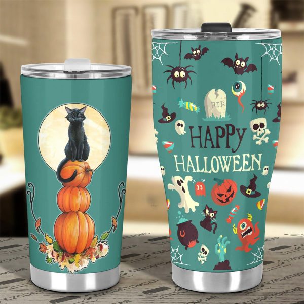 halloween car accessories custom car tumblers cup halloween cat x pumpkin qqwcz