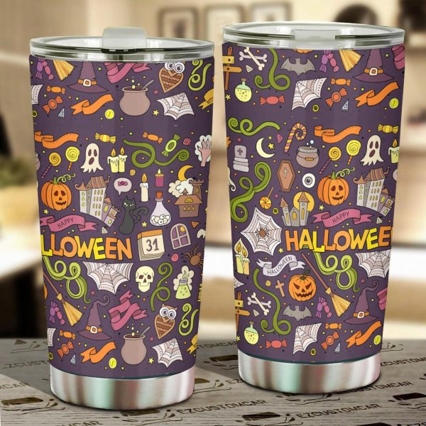 Halloween Car Accessories Custom Car Tumblers Cup Happy Halloween Pattern