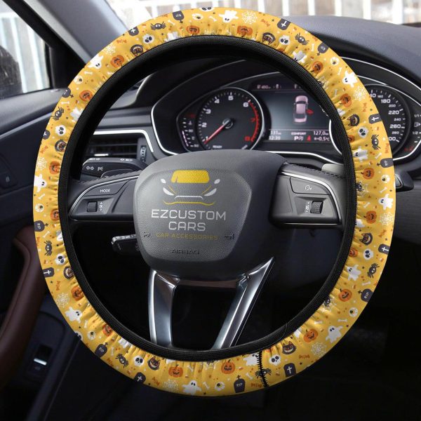 halloween car accessories steering wheel cover halloween pattern ghost skull pumpkin doiwn