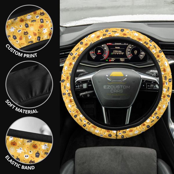Halloween Car Accessories Steering Wheel Cover Halloween Pattern Ghost, Skull, Pumpkin
